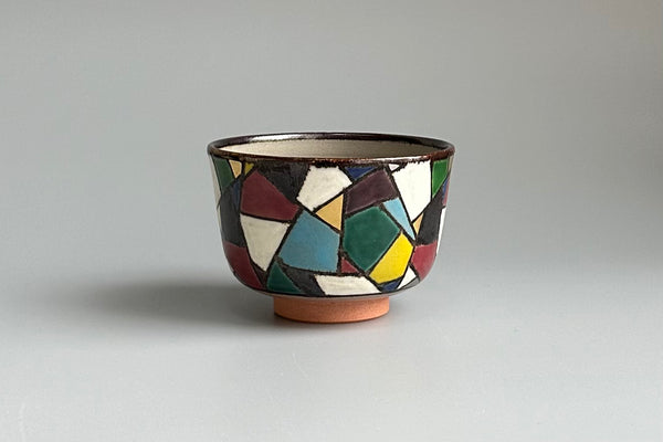Japanese Tea bowl, Kyo ware, Color painting, Kirikami mon